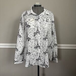 XL Plus | Karl Lagerfeld | Paris Eiffel Tower Print Button-Up Blouse